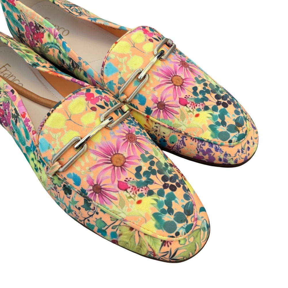 Franco Sarto Berola3 Womens Floral Fabric Loafers Gold Chain Multi Color 11M - Picture 4 of 12